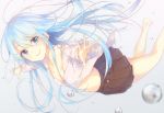  barefoot blue_eyes blue_hair breasts bubble cleavage denpa_onna_to_seishun_otoko foreshortening la-na long_hair off_shoulder outstretched_arms skirt smile spread_arms touwa_erio 