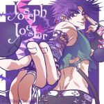  1boy :p bola_(weapon) detached_sleeves geo-geo hermit_purple jojo_no_kimyou_na_bouken midriff posing purple_hair solo tongue violet_eyes wink 