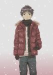  brown_eyes brown_hair ikari_shinji jacket jeans mc neon_genesis_evangelion scarf short_hair snow 