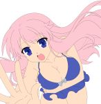  1girl baka_to_test_to_shoukanjuu bikini blue_eyes breasts cleavage highres himeji_mizuki long_hair open_mouth photoshop pink_hair simple_background solo swimsuit thighs vector_trace 