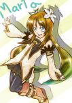  1girl blue_eyes brown_hair character_name flower hair_flower hair_ornament long_hair mantake marta_lualdi miniskirt open_mouth skirt solo tales_of_(series) tales_of_symphonia tales_of_symphonia_knight_of_ratatosk 