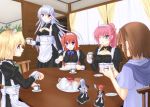  6+girls agito alternate_costume apron blonde_hair blue_eyes bow braid breasts brown_hair cake cleavage cup earrings enmaided food jewelry long_hair lyrical_nanoha mahou_shoujo_lyrical_nanoha mahou_shoujo_lyrical_nanoha_a&#039;s maid maid_headdress minigirl multiple_girls pink_hair ponytail red_eyes redhead reinforce reinforce_zwei shamal short_hair signum silver_hair smile sooichi_(diabolicemission) spoon teacup twin_braids twintails two_side_up violet_eyes vita yagami_hayate 