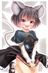  1girl animal_ears bare_legs blush capelet covering dress embarrassed grey_eyes grey_hair highres jewelry long_sleeves mary_janes mikoma_sanagi mouse_ears mouse_tail nazrin open_mouth pendant red_eyes shoes short_hair socks solo tail tears touhou v_arms white_legwear 