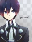  1boy arisato_minato blue_eyes blue_hair bust headphones persona persona_3 ribbon school_uniform sh8_25snt short_hair title_drop 