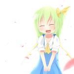  1girl akisha ascot bow closed_eyes daiyousei fang green_hair hair_bow open_mouth side_ponytail smile solo touhou wings 