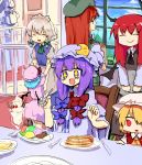  +_+ 6+girls :d :o ^_^ apron armor arms_up ascot back bag bat_wings beret blonde_hair blue_dress blue_hair blush bow braid butter cake capelet chair cherry chibi china_dress chinese_clothes closed_eyes clouds crescent door dress dress_shirt drooling eating excited flandre_scarlet food fork fruit full_armor glass green_dress hair_bow hair_ribbon happy hat hat_bow head_wings hime_cut holding hong_meiling ice_cream izayoi_sakuya knife koakuma long_hair long_sleeves low-tied_long_hair maid maid_headdress mob_cap mouth_hold multiple_girls open_mouth pancake patchouli_knowledge plate potato_chips purple_dress purple_hair railing red_eyes redhead remilia_scarlet ribbon shirt short_hair short_sleeves silver_hair sitting sketch skirt skirt_set sky smile syrup table the_embodiment_of_scarlet_devil touhou tray tree tress_ribbon twin_braids vest violet_eyes waist_apron white_shirt wide_sleeves window wings 