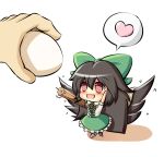  1girl arm_cannon blush bow cape egg hair_bow hands long_hair open_mouth red_eyes reiuji_utsuho skirt smile solo third_eye touhou weapon wings 