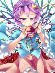  1girl flower hairband heart komeiji_satori nanatsuhane petals purple_hair rose short_hair skirt smile solo third_eye touhou violet_eyes 