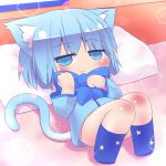  1b 1girl animal_ears ao_(butterfly_cat) blue_eyes blue_hair blush bow butterfly_cat cat_ears cat_tail chibi looking_at_viewer solo sound_voltex star tail 