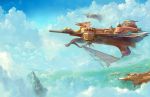  battleship clouds flying landscape military mountain no_humans original park_jae-cheol scenery ship sky 
