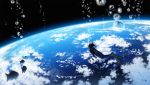  1girl amemura_(caramelo) bubbles clouds earth fish flippers flying original scenery scuba solo space surreal underwater water wetsuit 