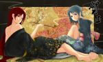  2girls blue_hair japanese_clothes long_hair mahou_shoujo_madoka_magica miki_sayaka multiple_girls pejoywine pipe redhead sakura_kyouko short_hair 