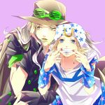  beanie blonde_hair blue_eyes green_eyes grey_hair gyro_zeppeli hat johnny_joestar jojo_no_kimyou_na_bouken lipstick long_hair makeup milkamutea051 steel_ball_run 