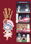  4koma apron bat_wings blue_eyes blue_hair blush bow braid censored chinese_clothes comic convenient_censoring grey_hair hair_bow hat hong_meiling izayoi_sakuya lingerie long_hair magnemite maid maid_headdress miyamiyamouneru nude pillow pokemon redhead remilia_scarlet short_hair spear_the_gungnir touhou towel towel_on_head translation_request twin_braids underwear wings 