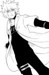  1boy cape jewelry male monochrome namikaze_minato naruto necklace outstretched_arms sketch 