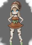  1girl blue_eyes character_request conch dress extra hands_on_hips kemurin light_brown_hair monster_girl pale_skin skullgirls socks solo 