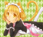  1girl ai_kusunoki animal_ears blush cat_ears cat_tail colored looking_at_viewer maid maid_headdress monochrome original pantyhose solo tail 