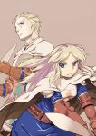  1boy 1girl armor belt blonde_hair blue_eyes cape character_request cover cover_page doujin_cover final_fantasy final_fantasy_tactics gloves long_hair pauldrons short_hair sword tsukudani_(coke-buta) weapon 