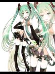  1girl boots detached_sleeves green_eyes green_hair hatsune_miku headphones long_hair necktie skirt solo spring_onion thigh-highs thigh_boots twintails very_long_hair vocaloid yonme zoom_layer 