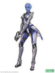  1girl alien armor asari_(mass_effect) blue_eyes blue_skin breasts collar mass_effect weapon yamashita_shun&#039;ya 