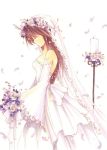  brown_hair dress flower long_hair sad sakura wedding wedding_dress 