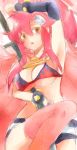  1girl arm_up bikini_top breasts cape cleavage gloves hair_ornament long_hair redhead sketch skull_hair_ornament solo suika_soda sword tengen_toppa_gurren_lagann thigh-highs under_boob weapon yellow_eyes yoko_littner 