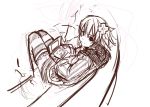  1girl ahegao choujigen_game_neptune couch hair_ornament highres long_hair looking_at_viewer monochrome neptune_(choujigen_game_neptune) nintendo_ds pan!ies playing_games short_hair shorts sitting sketch smile solo striped striped_legwear thigh-highs 