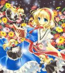  1girl airbrush_(medium) alice_margatroid blonde_hair blue_eyes book bow capelet dress flower frills hairband long_hair marker_(medium) ribbon sash shanghai_doll short_hair tegaki_no_yuu touhou traditional_media 