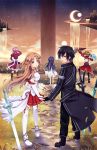  4girls asuna_(sao) couple dragon holding_hands k-rumi kirito lisbeth multiple_girls pina_(sao) silica sword sword_art_online water waterfall weapon yui_(sao) yuuki_asuna 