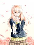  1girl blush book fys-a koe_no_katachi long_hair nishimiya_shouko petals pleated_skirt reaching school_uniform skirt traditional_media 