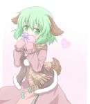  1girl animal_ears blush green_eyes green_hair heart kasodani_kyouko looking_at_viewer mittens scarf shino_megumi solo tail touhou valentine 