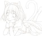  1girl animal_ears cat_ears cat_tail highres ibuki_ena lineart looking_at_viewer maid maid_headdress monochrome original solo tail 