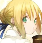  avatar_icon eating fate/stay_night fate_(series) looking_back lowres mu_tation saber 