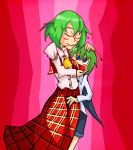  2girls antennae ascot blush cape closed_eyes green_hair kazami_yuuka long_skirt multiple_girls setz skirt skirt_set wriggle_nightbug yuri 