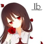  1girl brown_hair flower ib ib_(ib) petals red_eyes rose simple_background sora_tsugu 