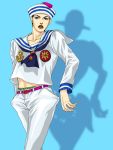  1boy akira_shino black_hair blue_eyes dixie_cup_hat hat higashikata_jousuke_(jojolion) jojo_no_kimyou_na_bouken jojolion lipstick makeup sailor shadow soft_&amp;_wet solo stand_(jojo) 