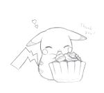  ^_^ closed_eyes eating english food monochrome no_humans open_mouth pikachu pokemon smile thank_you yuuhagi_(amaretto-no-natsu) 