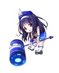  1girl blue_eyes blue_hair chibi futaba_aoi_(vividred_operation) hammer highres kuena long_hair solo vividred_operation 