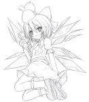  1girl asc ascot bow cirno food food_on_head hair_bow ice_cream ice_cream_cone mary_janes monochrome open_mouth shoes short_hair skirt skirt_set solo touhou wings yuuhagi_(amaretto-no-natsu) 