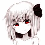  1girl collarbone face hair_ribbon iruru5666 monochrome nude red_eyes ribbon rumia solo spot_color squinting touhou you_gonna_get_raped 