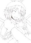  1girl animal_ears highres krace lineart monochrome mystia_lorelei open_mouth smile solo touhou transparent_background wings 
