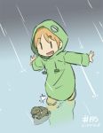  1girl animated animated_gif chasing dated frog hood junkpuyo long_hair nichijou orange_hair professor_shinonome rain raincoat reflection short_hair 