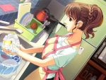  1girl apron brown_hair dishwashing game_cg kitchen kogure_mayumi sink solo suds wakazuma_mangekyou yuzuchichi 