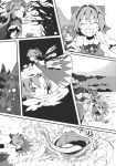  anger_vein bow braid cirno comic dress flying food frog hair_bow hat highres hong_meiling ice ice_cream ice_wings monochrome morino_hon ribbon scarf snow star touhou translation_request twin_braids wings 