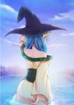  1girl back bare_shoulders blue_hair hat long_hair magi_the_labyrinth_of_magic partially_submerged solo suitenjh water witch_hat yamuraiha 