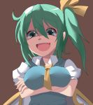  1girl breast_lift breasts daiyousei fairy_wings green_eyes green_hair kuromu_(underporno) open_mouth puffy_sleeves short_hair side_ponytail smile solo touhou wings 