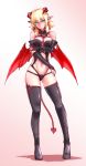  1girl bare_shoulders bat_wings black_legwear blonde_hair boots breasts demon_girl didloaded green_eyes heart horns mizuhashi_parsee navel pointy_ears short_hair solo succubus thigh-highs thigh_boots touhou wings 