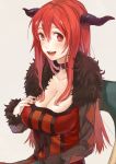  1girl breasts chair choker cleavage collarbone fly_333 fur_trim horns huge_breasts long_hair looking_at_viewer maou_(maoyuu) maoyuu_maou_yuusha open_mouth red_eyes redhead sitting smile solo 