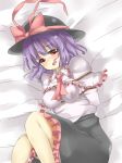  1girl ascot bdsm blush bondage breasts capelet hat nagae_iku open_mouth purple_hair red_eyes skirt solo tam-out_(datam) tears tied_up touhou 