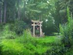  forest geshi grass green landscape nature no_humans original outdoors plant scenery stairs torii tree 